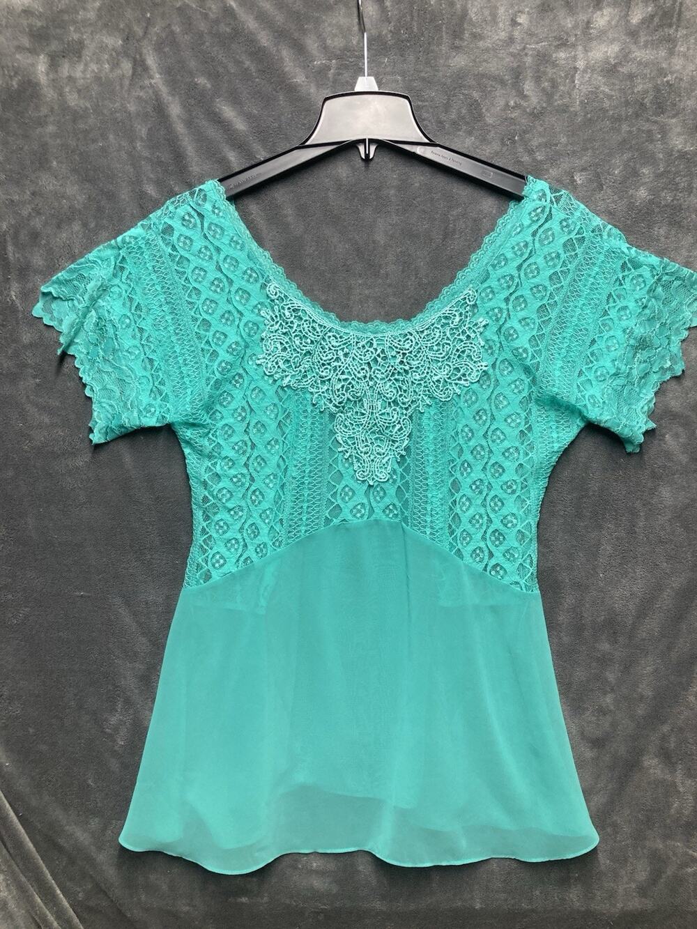 BKE Boutique Jewel Toned Crochet Lace Sheer Top Whimsigoth Coquette Romantic M
